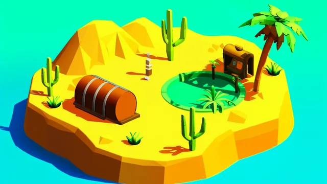 Desert Island in a low-poly game art style