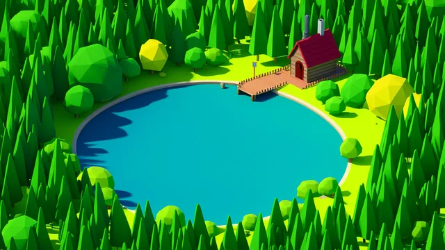 Forest Island in a low-poly game art style