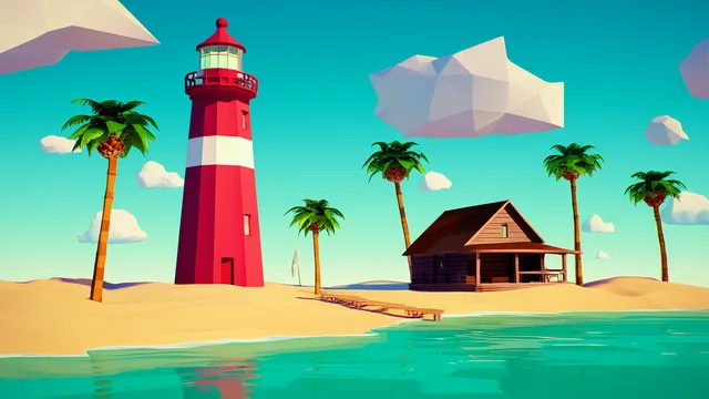 Lighthouse Island in a low-poly game art style